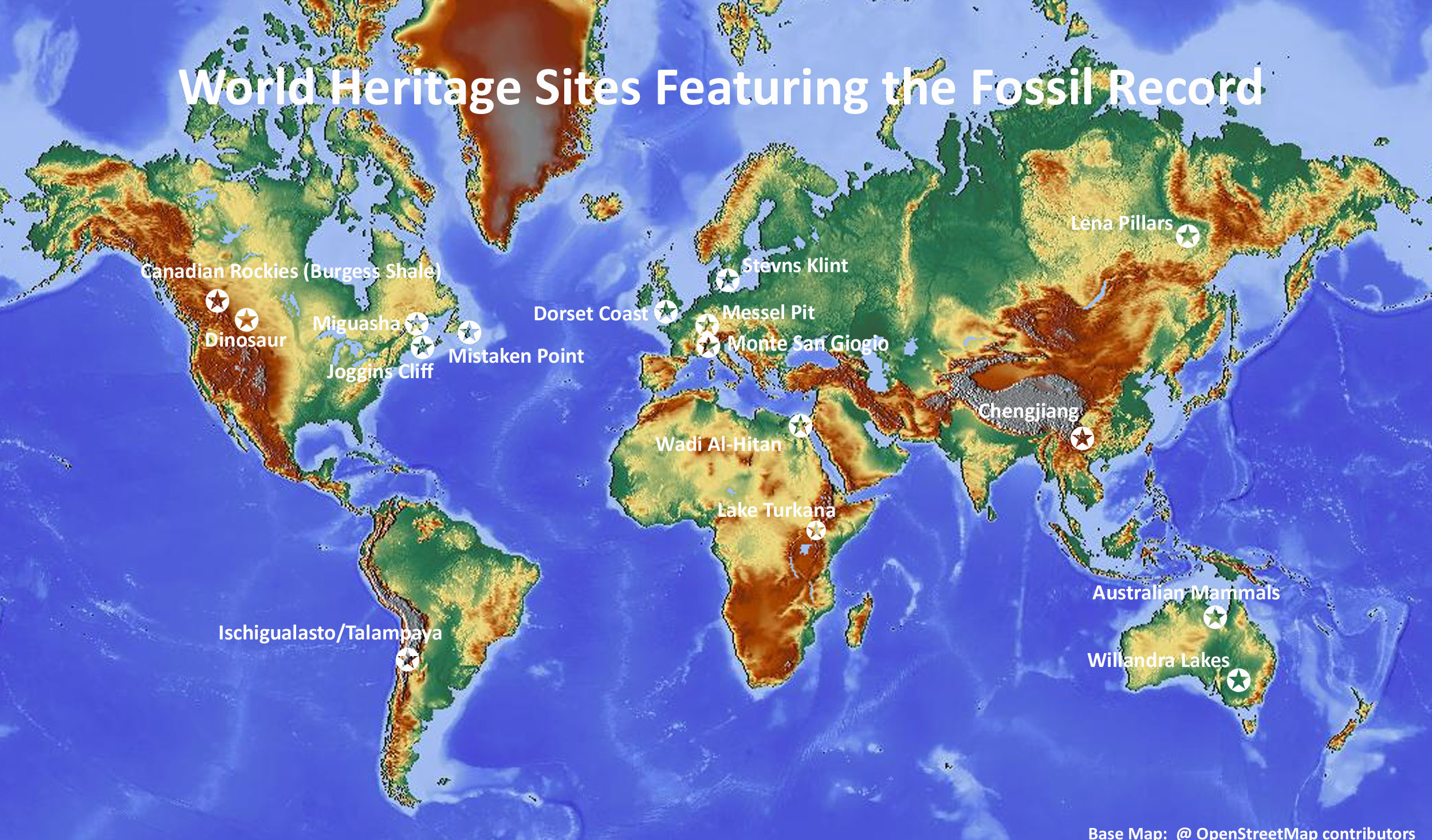 Map of world heritage fossil record sites