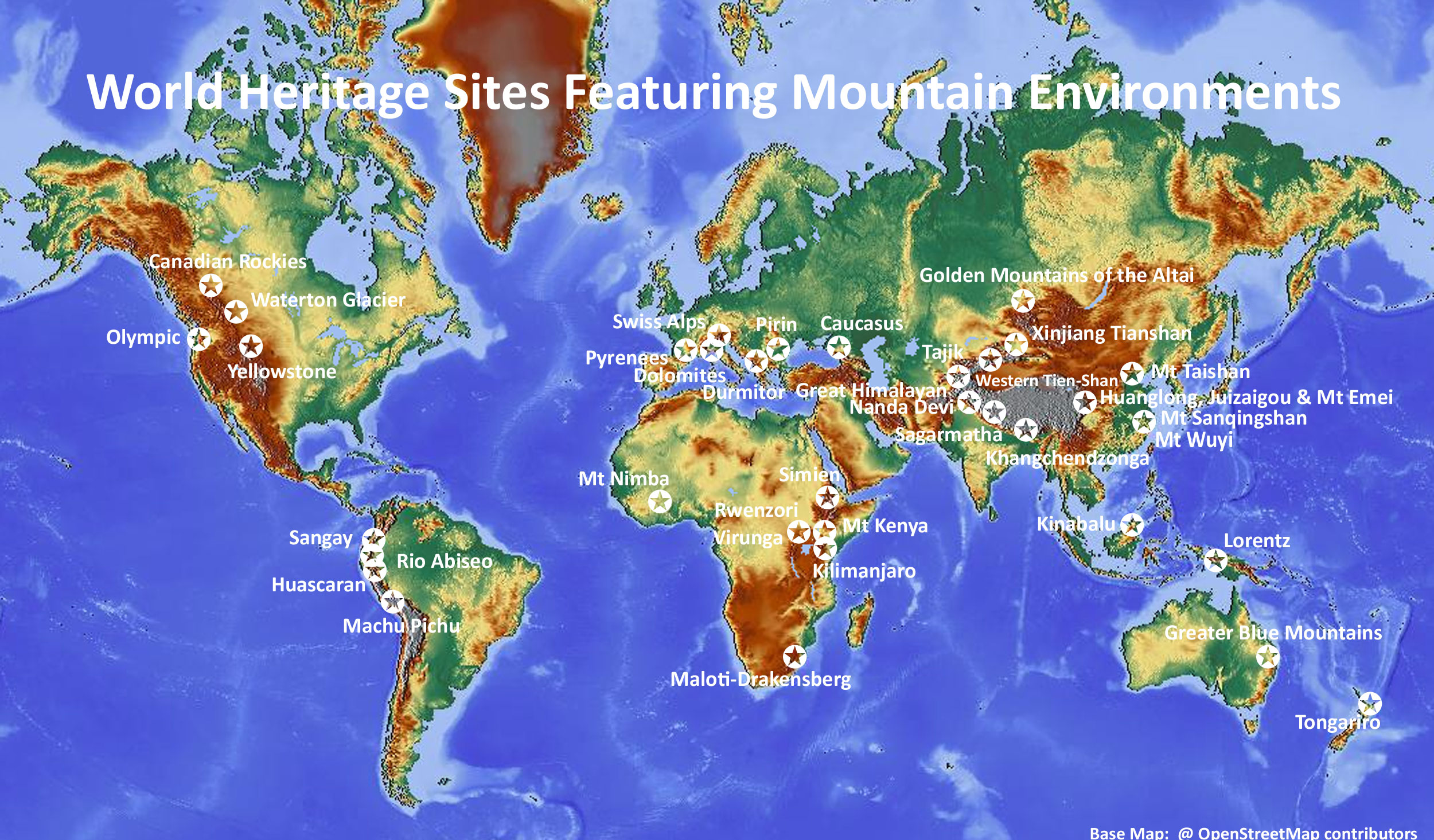 alps mountains on world map