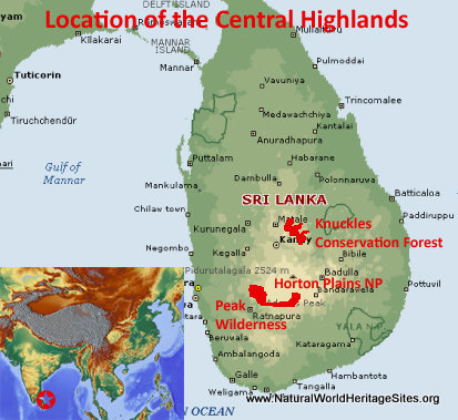 Central Highlands Of Sri Lanka Map Central Highlands Of Sri Lanka | Natural World Heritage Sites