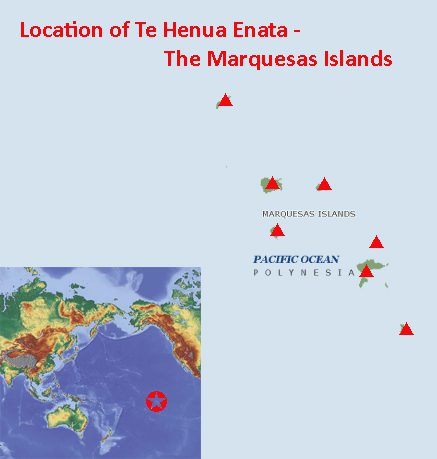 Map showing the location of Te Henua Enata – The Marquesas Islands UNESCO world heritage site in French Polynesia