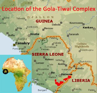 Map showing the location of the Gola-Tiwai Complex UNESCO world heritage site in Sierra Leone, West Africa