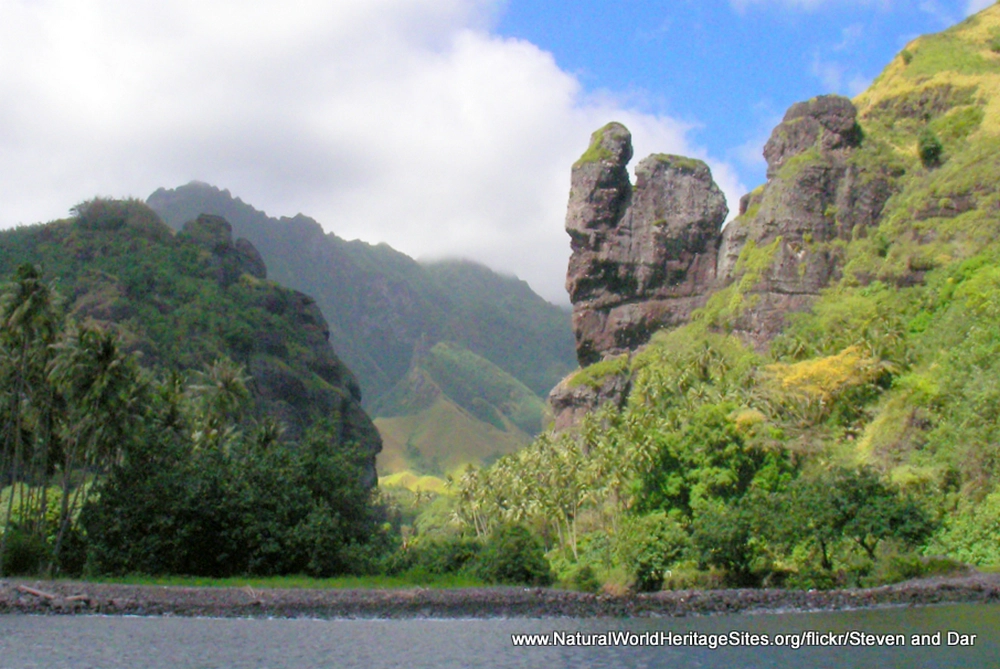 Rugged coastline and forests of the Te Henua Enata - Marquesas Islands UNESCO world heritage site in French Polynesia
