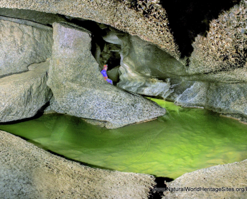 An underground river channel in the Evaporitic Karst and Caves of Northern Apennines UNESCO world heritage site in Italy