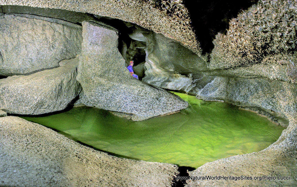 An underground river channel in the Evaporitic Karst and Caves of Northern Apennines UNESCO world heritage site in Italy