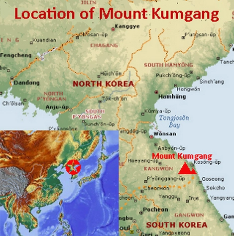 Map showing the location of Mount Kumgang UNESCO world heritage site in the Democratic People’s Republic of Korea