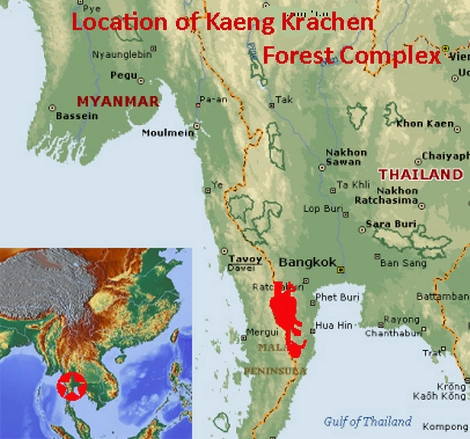 Map showing the location of the Kaeng Krachan Forest Complex UNESCO world heritage site in Thailand Map showing the location of the Kaeng Krachan Forest Complex UNESCO world heritage site in Thailand